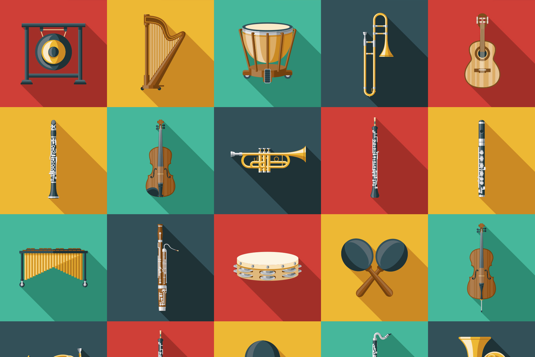 Diverse Musikinstrumente (Gitarre, Trompete, Trommel)